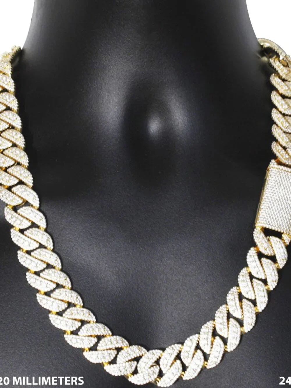 14k Yellow/White GP AAA CZ 20mm Cuban Link Chain Necklace Bracelet 8.5”-24”